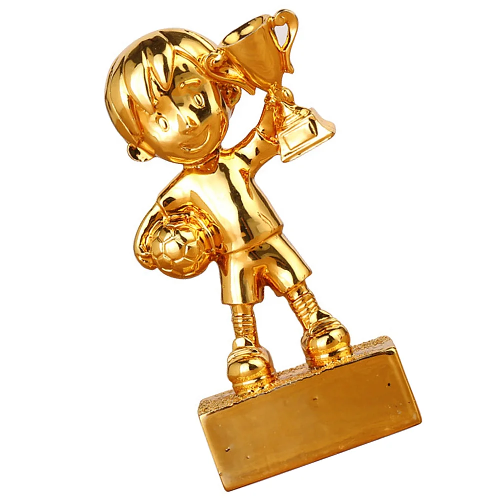 Small Soccer Award Trophy Plating Resin Reward Prizes Decoration Football Awards Trophy with Base (Golden)