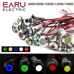 6mm 8mm 10mm 12mm 14mm Metal LED Warning Indicator Light Waterproof IP67 Signal Lamp Pilot Wires Switch 3V 5V 12V 220V Red Blue