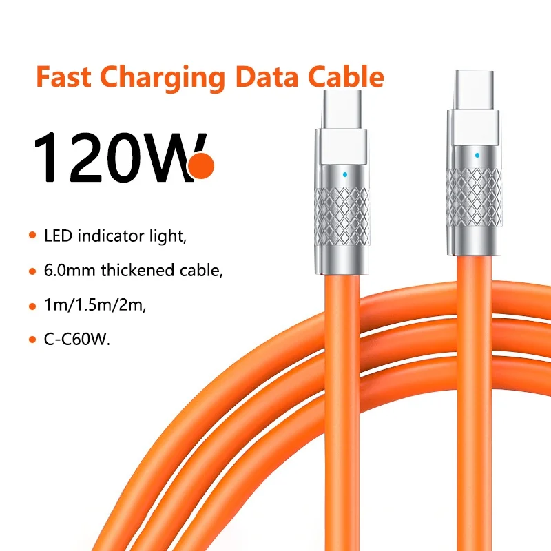 Neues 120W 7A Superschnelles Ladekabel PD Typ C Flüssigsilikon-Kabel 1M 1,5M 2M USB-Kabel USB-C zu C Ladekabel für Xiaomi Huawei