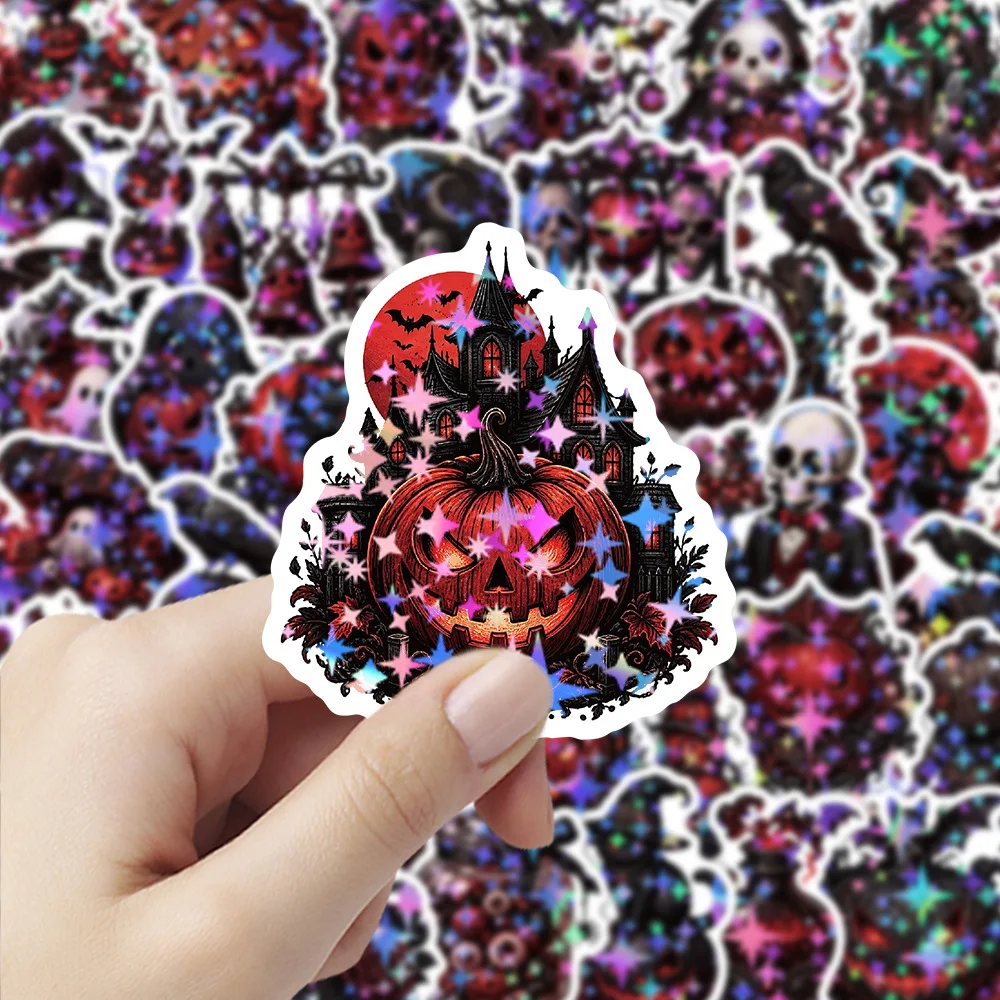 50 PCS Red Black Scary Holiday Halloween Atmosphere Stickers Decorate Luggage Lunch Box Scrapbook Laptop Waterproof Decals