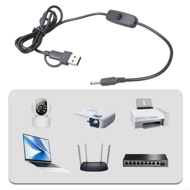USB Type C to DC3.5x1.35mm Switches Power Cord For LED Desk Lamp 5V Charging Cable
