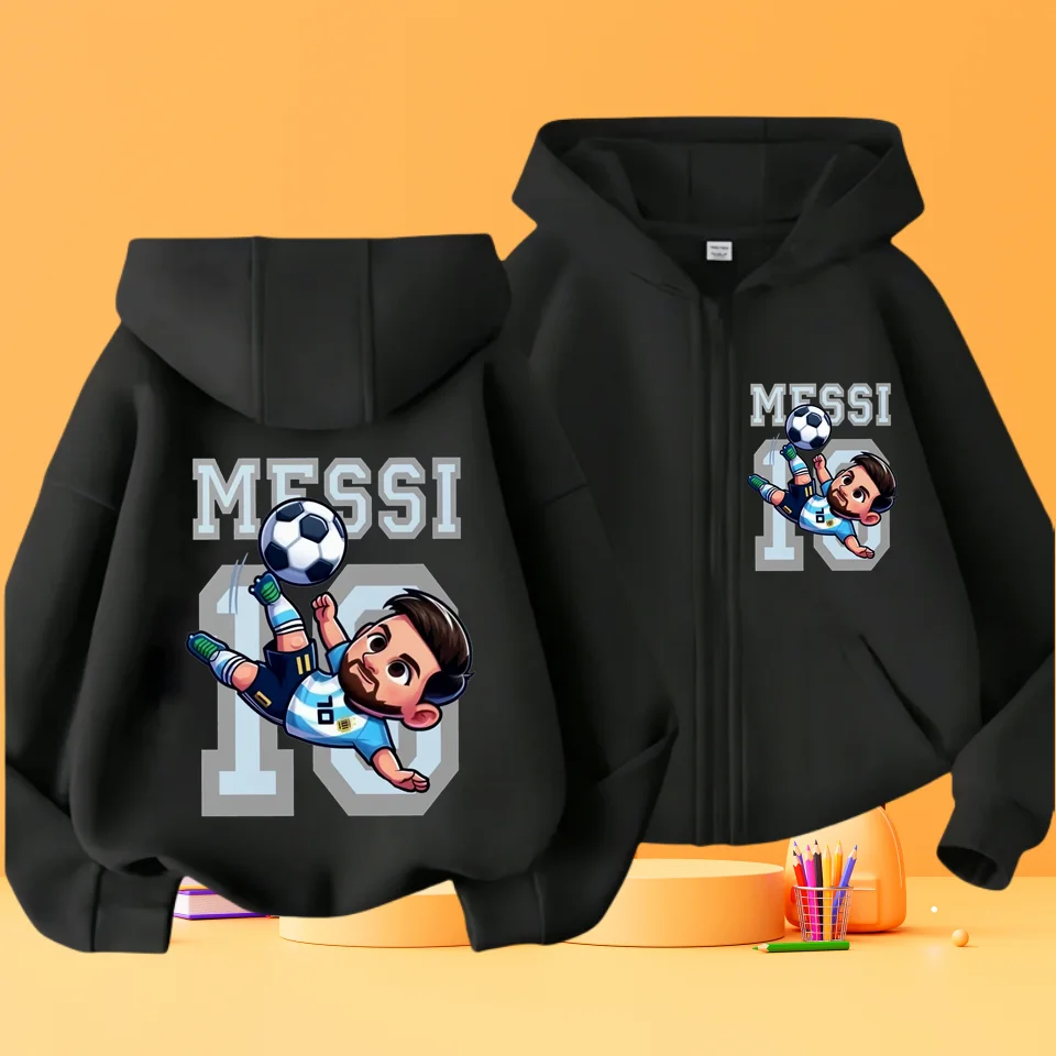 Messi Children's Hoodie Long Sleeve Zippered Hood Sportswear for Baby Boys 3-14 Years Old Spring Fall Football Jacket.