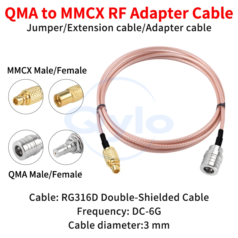 

QMA to MMCX Cable, Male/Female Connectors RG316D Brown Double-Shielded Cable, 0-6GHz QMA to MMCX RF Adapter Cable (1 pcs)