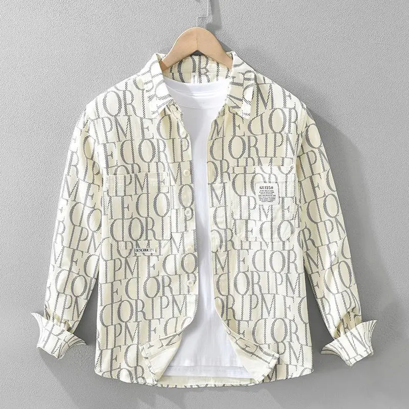 

Printed Long Sleeve Cotton Shirt Men's Loose Fit Casual Top No Ironing Required Comfortable Daily Wear Pure Cotton Fabric