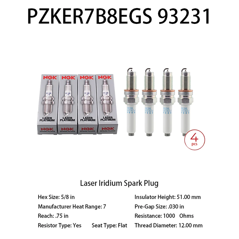 Bujía NGK de platino doble, 4 piezas, PZKER7B8EGS 93231, apta para