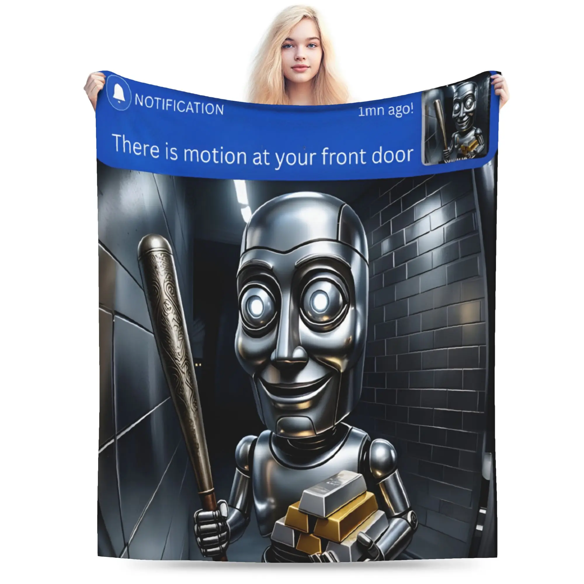 Relax There Is Motion At Your Front Door Tung Tung Tung Sahur Robot  Blanket Stuff Bed Decorative  Blanket Throw Soft Flannel