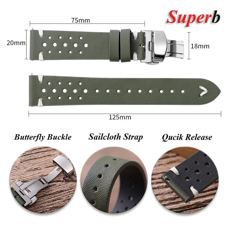 جودة Sailcloth حزام ساعة اليد تنفس حزام الساعات ل Seiko النايلون الإفراج السريع الرياضة حزام المعصم 20 مللي متر 22 مللي متر فراشة مشبك