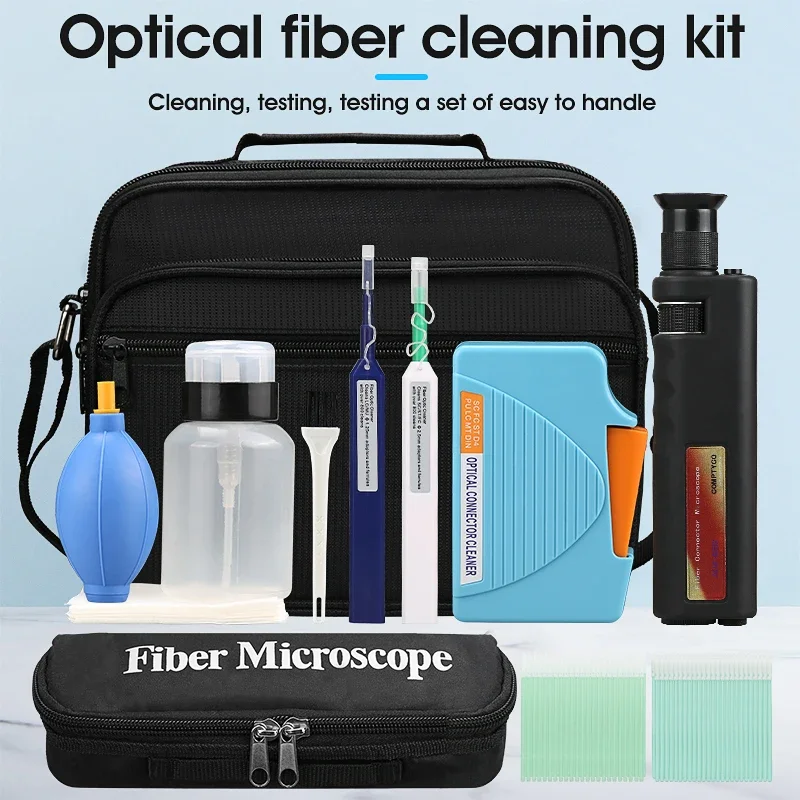 Fiber Cleaning Kit Fiber Optic FTTH Tool Kit Network Testing Tool with Fiber Inspection Microscope Etc