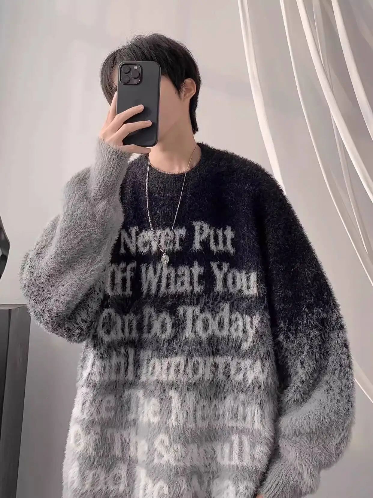 Man Letters Sweater 2025 Autumn Winter Men's Retro Sweater Crew Neck Couple Sweater Thickened Knitwear