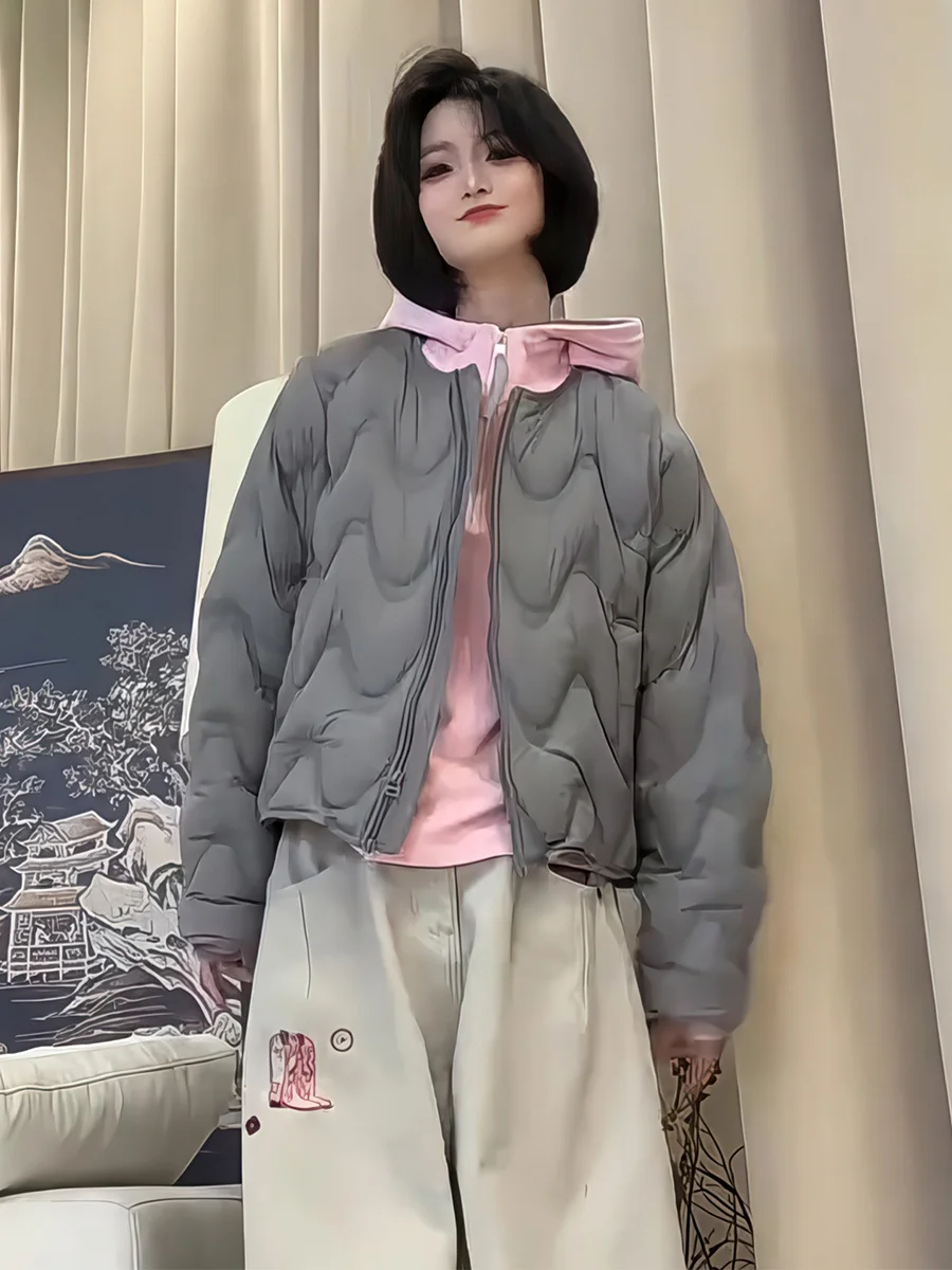 Or para mujer Puffer Jaet 90 blanco Du down Casual holgado abrigo con cremallera Faionable versátil ropa de abrigo cálida de invierno