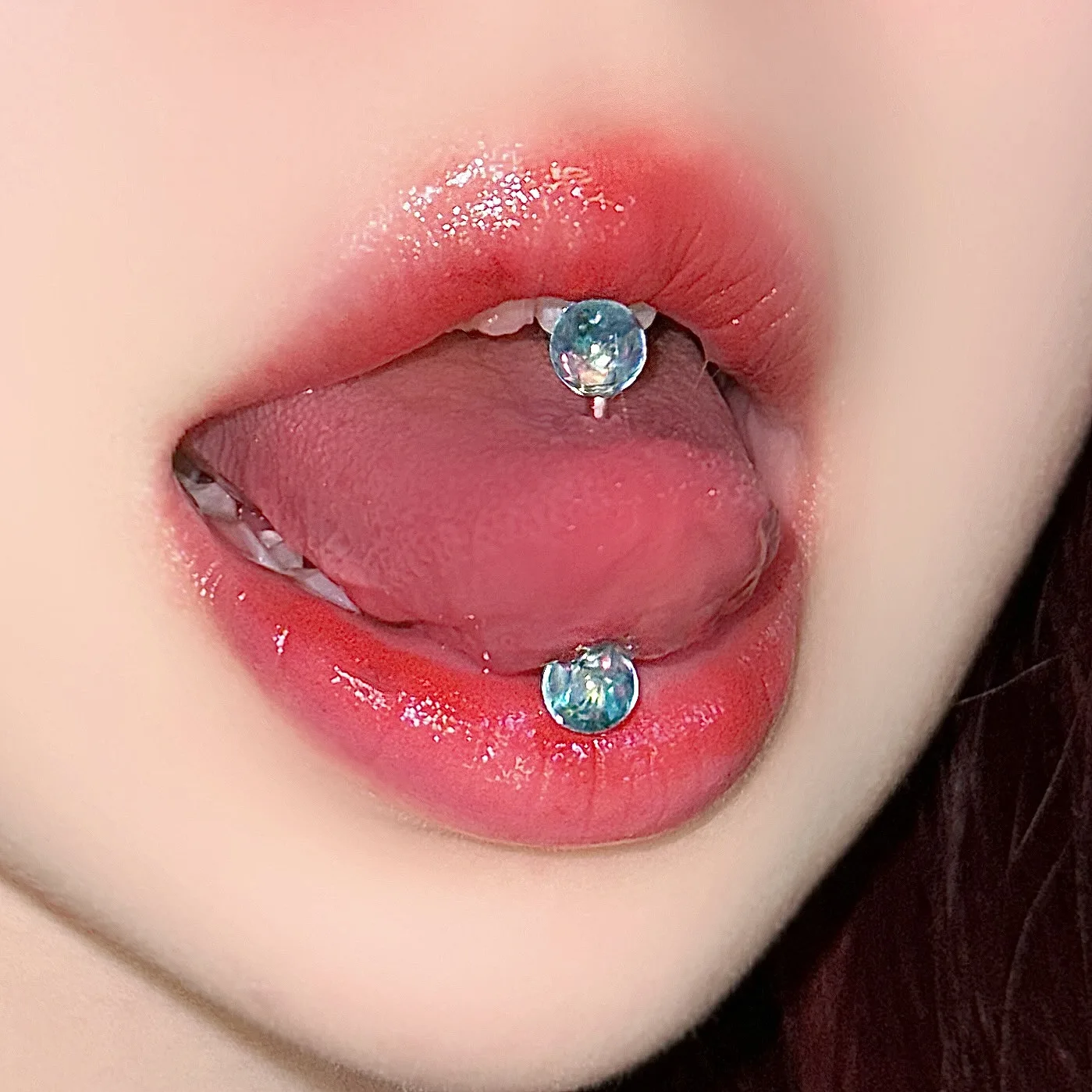 Colorful Acrylic Imitation Opal Tongue Stud Sequins Fine Flash Babes Sweet Ins Niche Tongue Rings Body Piercing Jewelry