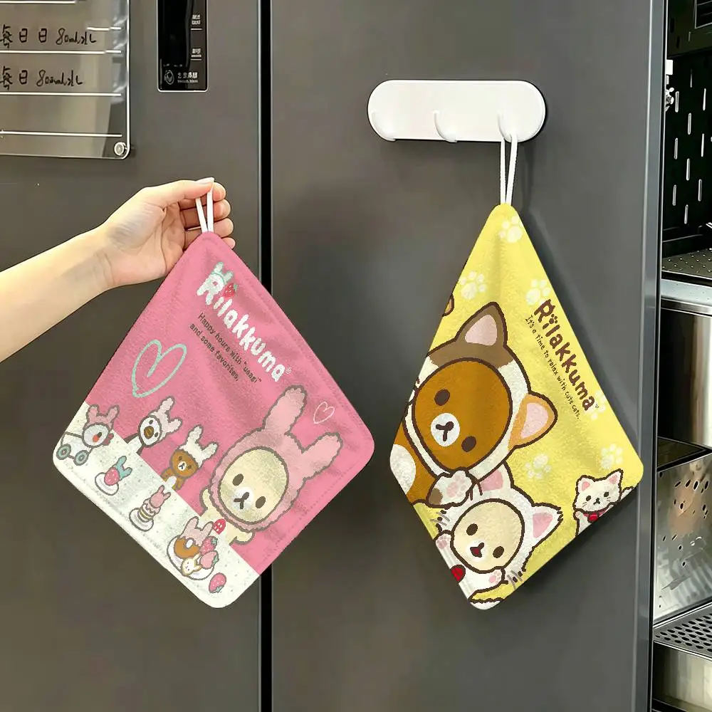 Lovely Rilakkuma Thickened Polyester Cotton Hanging Towel, High Absorbent Hand Wiping Towel for Indoor Use