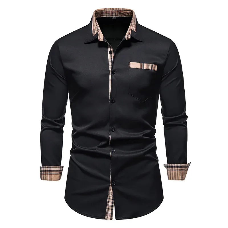 ชายเสื้ออย่างเป็นทางการเสื้อ SLIM FIT แขนยาวธุรกิจสํานักงานอย่างเป็นทางการเสื้อกระเป๋าเสื้อผู้ชายใหม่ Multicolor XS-6XL