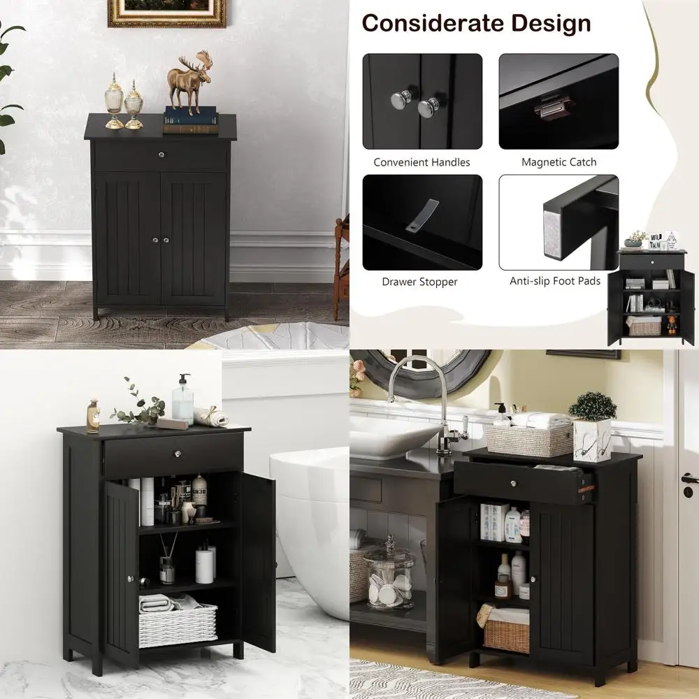 

Modern Freestanding Bathroom Cabinet with 2 Doors, 1 Drawer, Adjustable Shelf for Home Storage