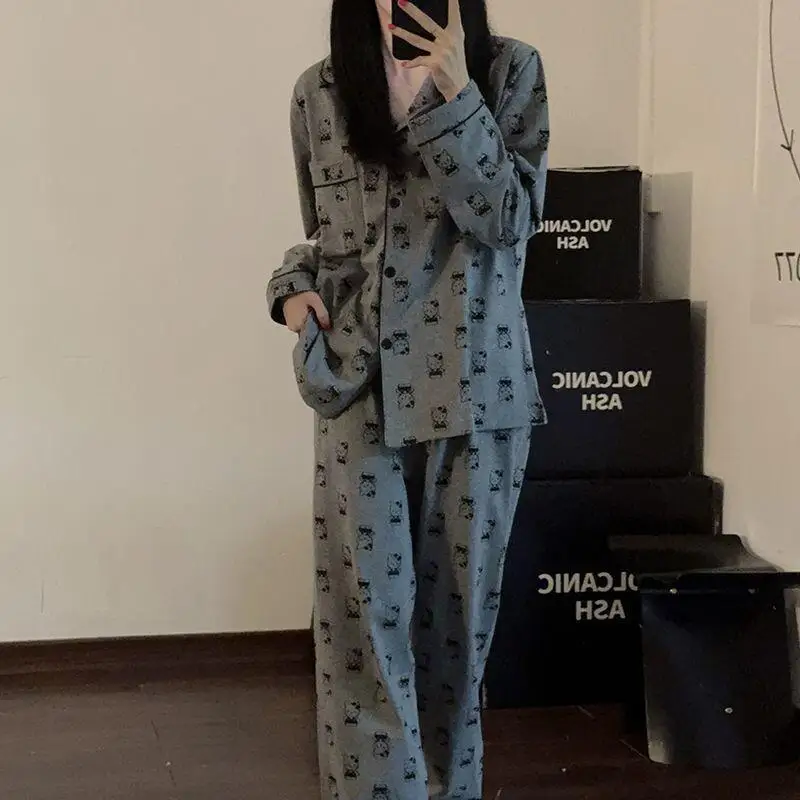 Hallo Kitty frauen Frühling Herbst Neue Nette Gedruckt Nachtwäsche Weibliche Student Casual Langarm Set Hause Kleidung Sanrio Aloe Yoga