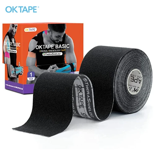 OK TAPE-Cinta de kinesiología, algodón básico Original, elástico, atlético, látex, Rollo sin cortar, Fitness, gimnasio, alivio del dolor de brazo, 5CM X 5M
