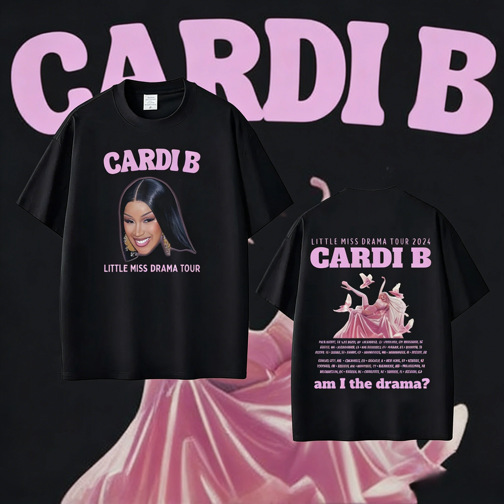 Camiseta Estampada Cardi B Little Miss Drama Tour para Hombre y Mujer, Camiseta Hip-hop Verano 2026, 100% Algodón Puro