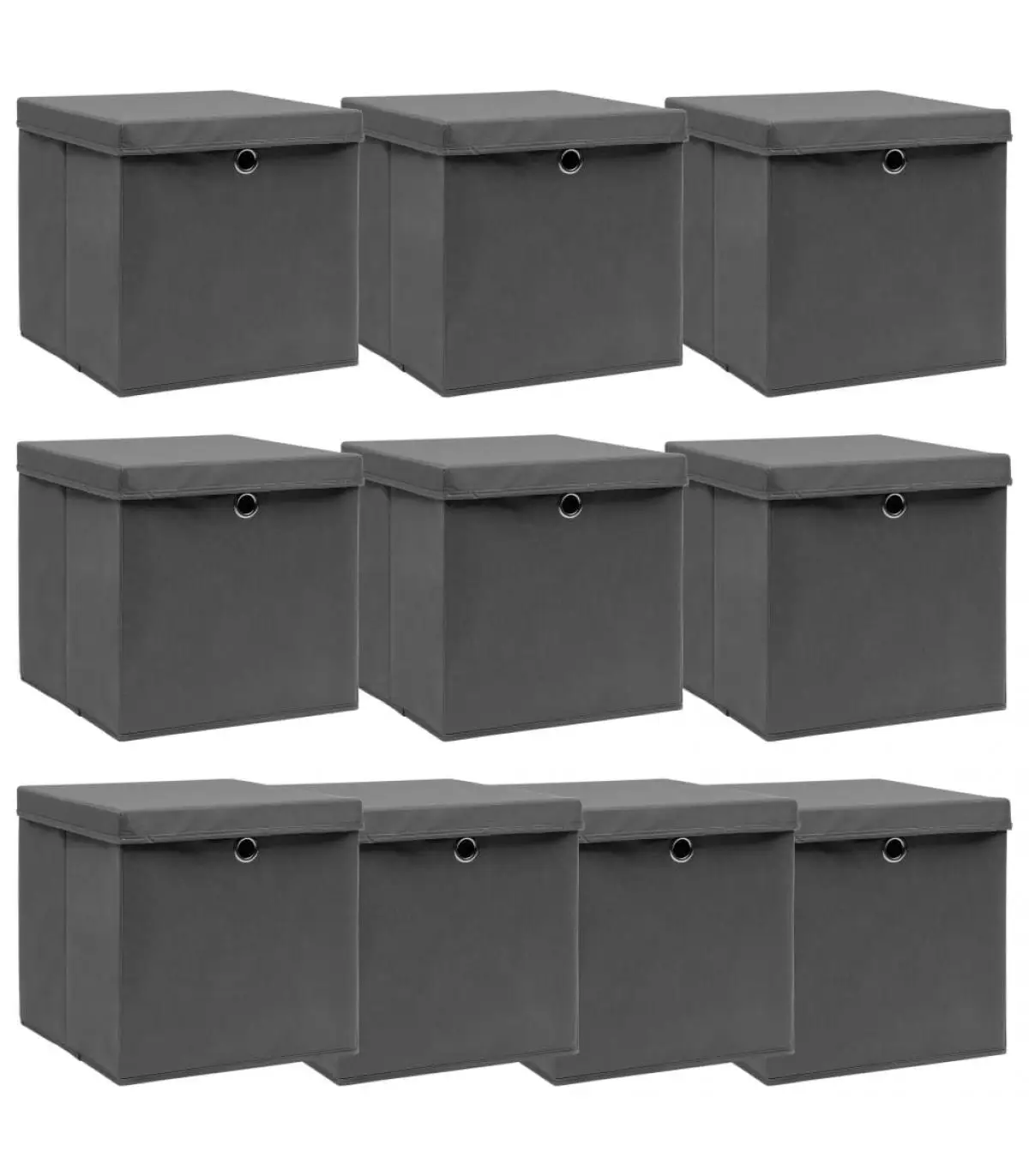 Storage baskets storage boxes with lids 10 PCs gray fabric 32x32x32 cm