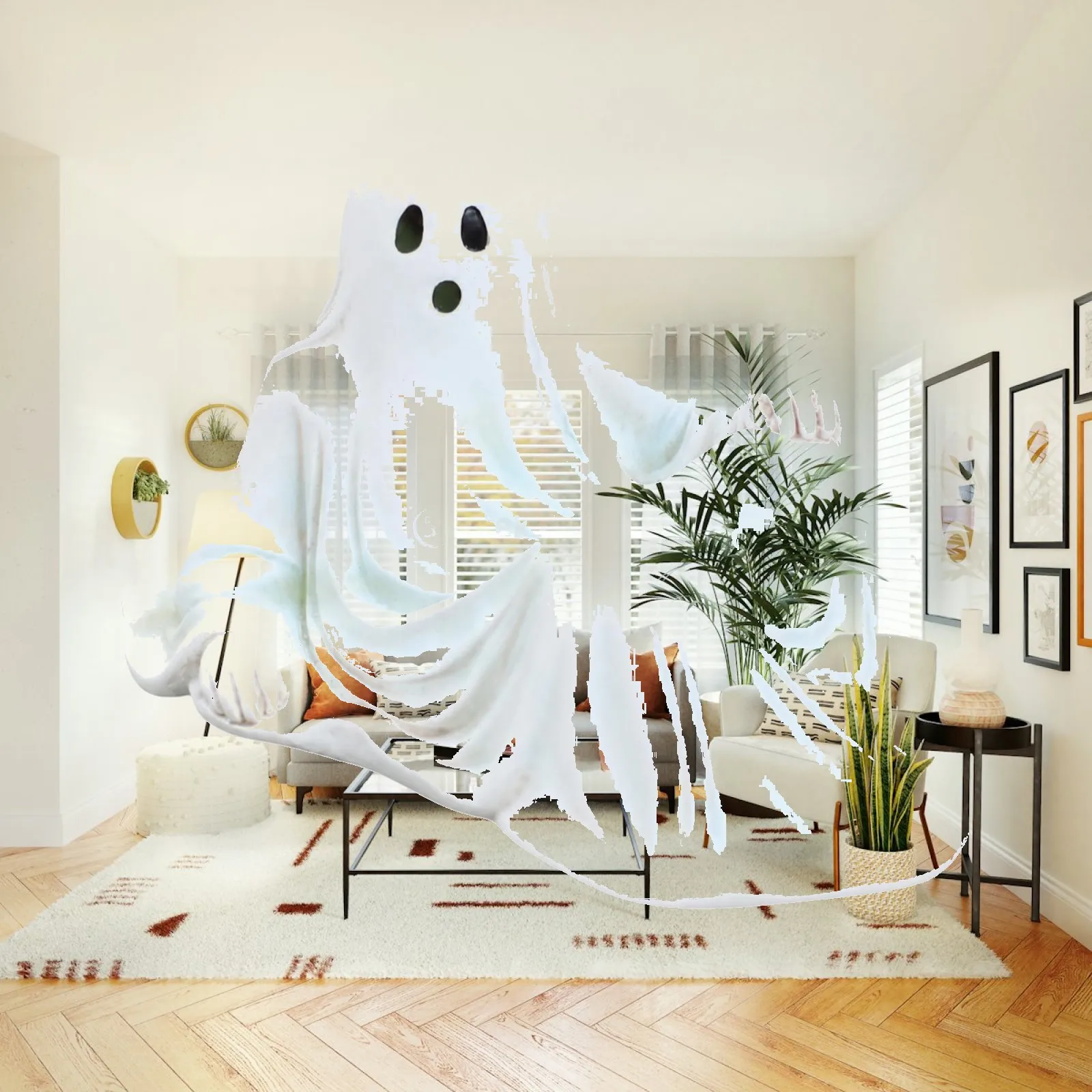 Ghost Figurine with Draped Sheet Body Hand-Finished Reclining Ghost Figurine Indoor Outdoor Low-Maintenance