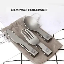 Tenedor plegable de titanio medio pulido, tenedor portátil, cuchara, Kit de viaje plegable, juego de vajilla para exteriores, suministros para senderismo, Picnic y acampada