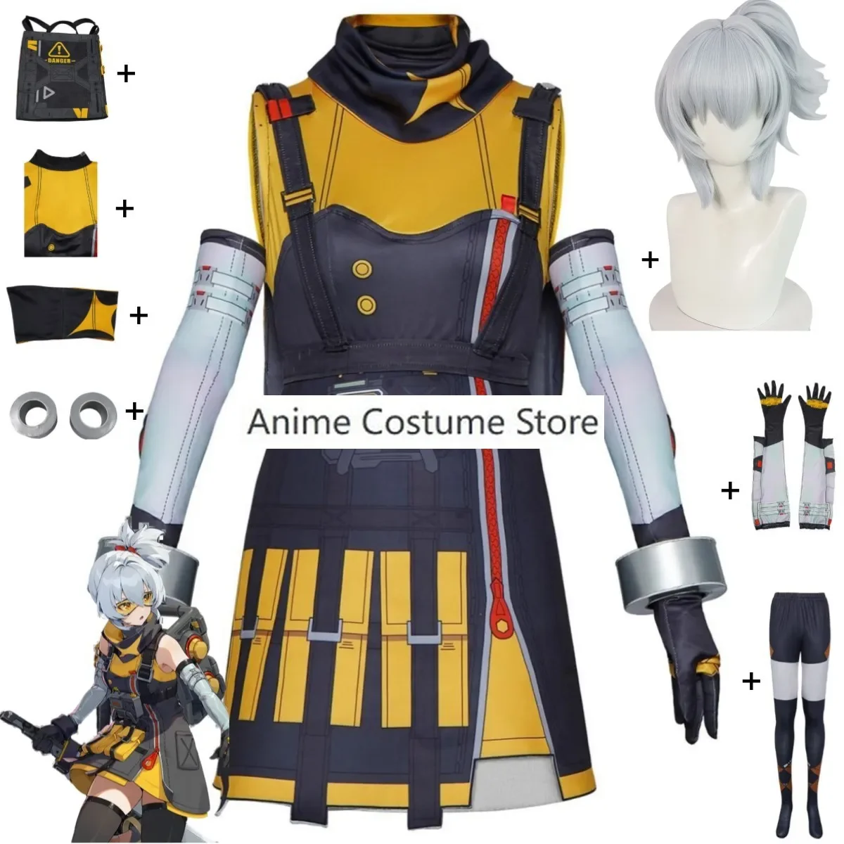 Anime Zenless Zone Zero Soldier 11 Cosplay Costume Game Uniform Dress Printing Splicing Skirt Wig Woman Carnival Party Suit