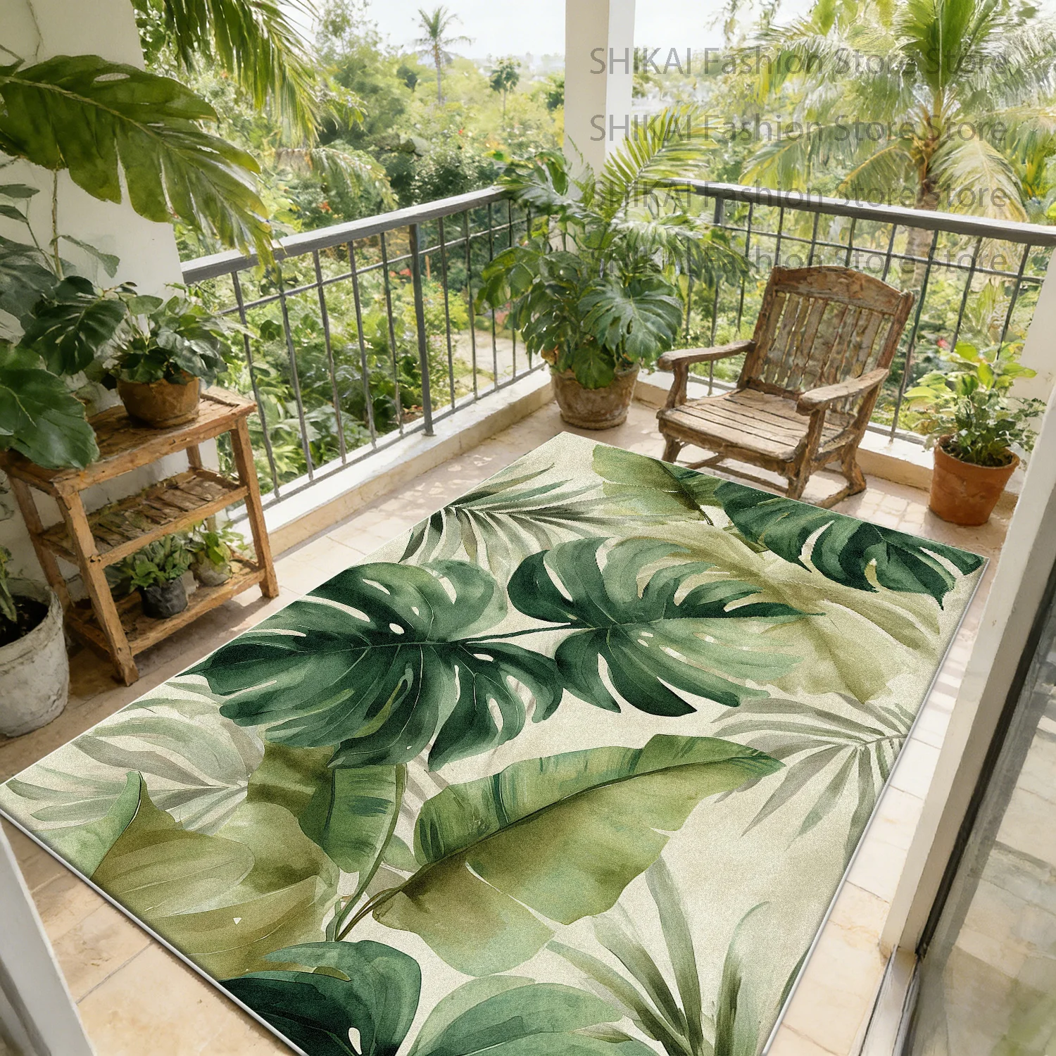 Green Tropical Turtle Backed Bamboo Porch Rug Decoration Bedroom Bedside Easy Clean Carpet Large Area Antiskid Fluffy Floor Mats