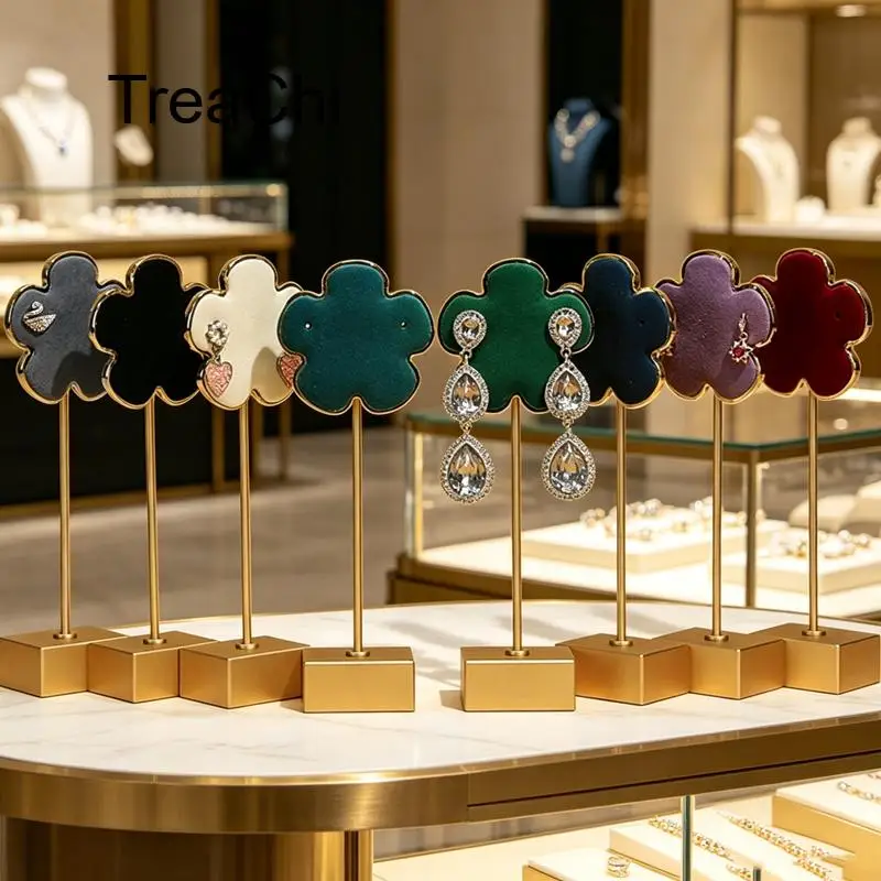 Flower-Shaped Jewelry Display Stands Earring Display Racks with Metal Bases and Microfiber Surfaces Available in Multiple Styles