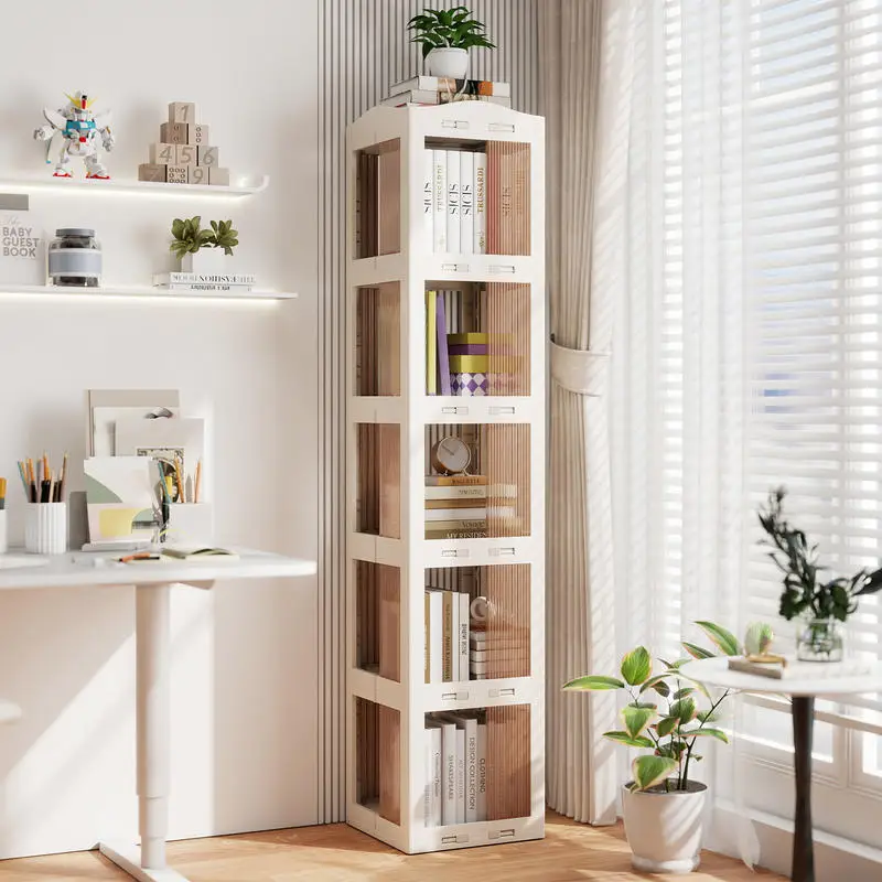 5-Tier Foldable Rotating Bookshelf 360° Spinning Bookcase with Swivel Base-White