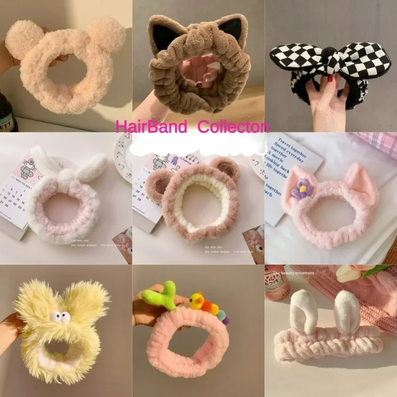 

MINISO Kawaii Plush Headband Cinnamoroll My Melody Kuromi Purin Makeup Wash Hair Ring Hair Accessories Bandwear Gifts for Girls