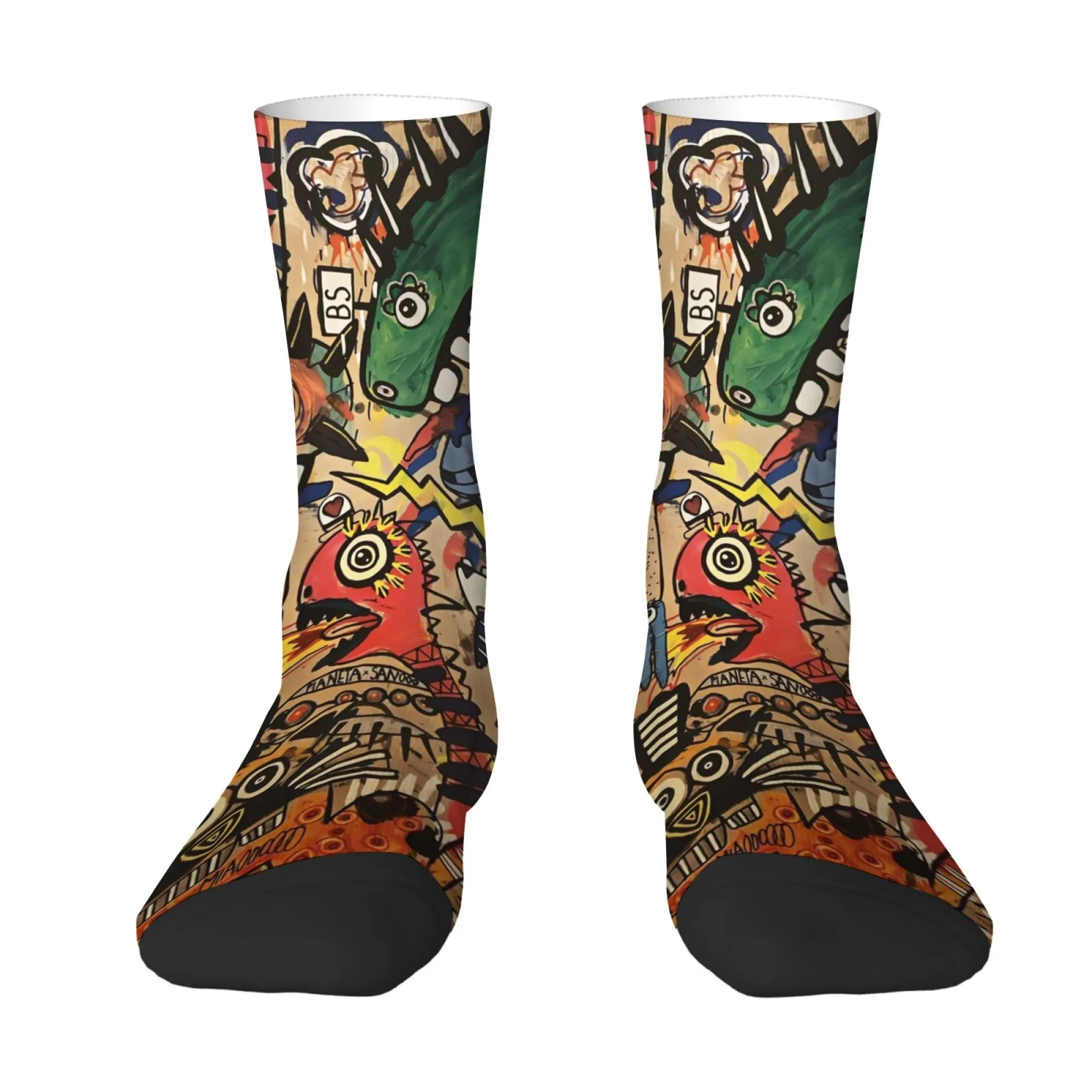 Abstract Dinosaur Print Men's Socks Non-slip Breathable Soft Socks Street Style Quirky Hip-hop Outdoor Sports Cycling Socks