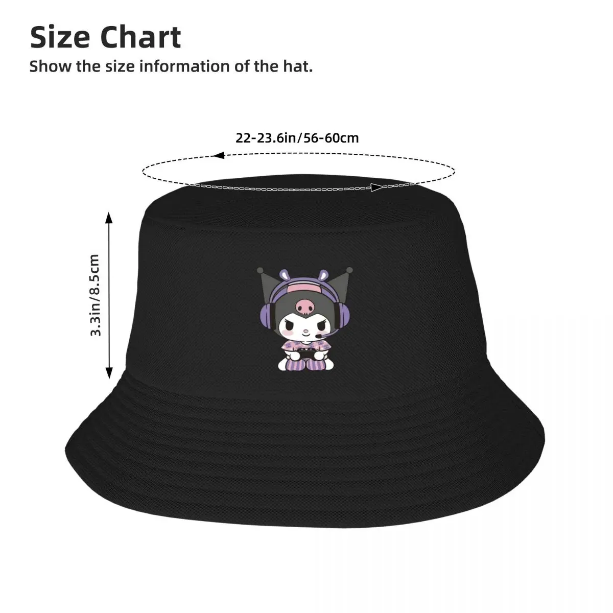 Kuromi Stylish Double-Layer Bucket Hat for Adults - Breathable All-Season Sun Protection Foldable Cap