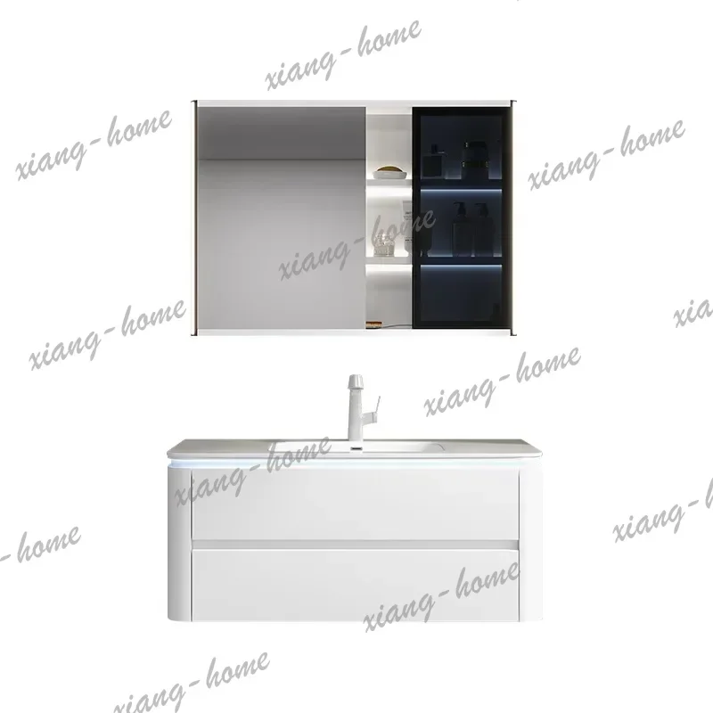 Nordic White Bathroom Cabinet Ceramics Washbasin Simple Smart Mirror Cabinet Bathroom Vanity Cabinet