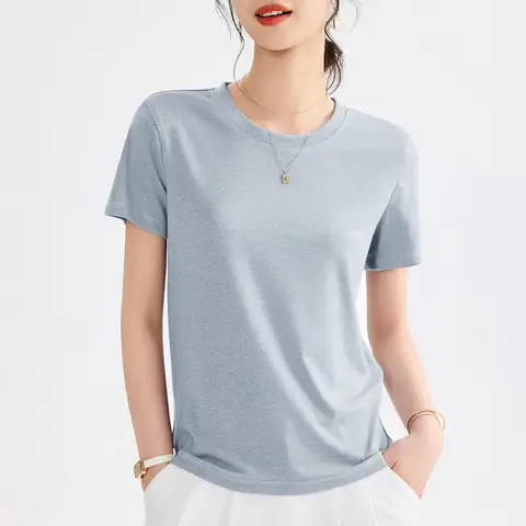Women‘s Tee Lyocell Tencel Linen Face Mask T-Shirt, Summer Short-Sleeve Lightweight Base Layer, Loose-Fit Top
