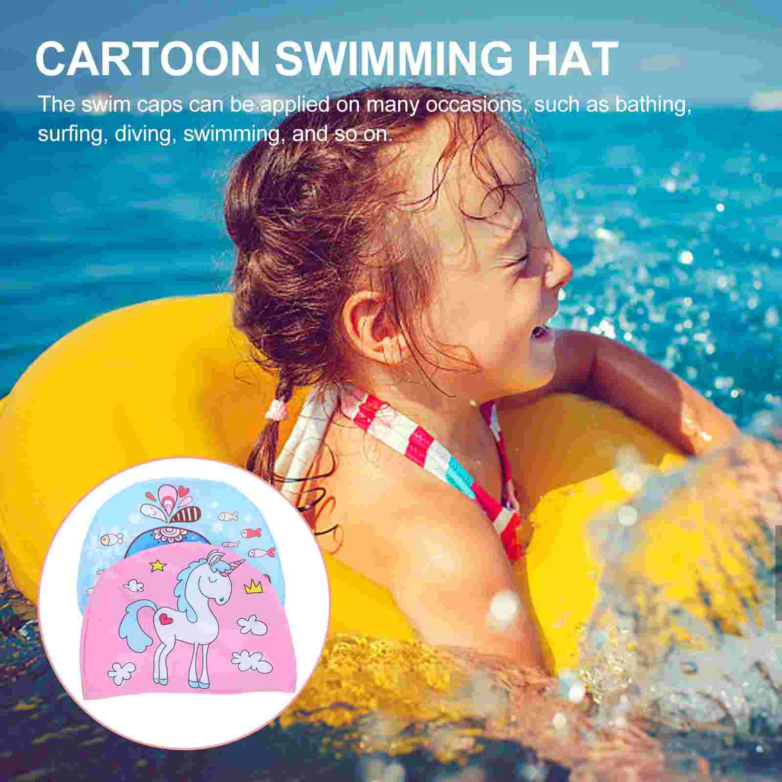 2 Pcs Children's Swimming Cap Kids Hat Caps for Women Protection Tab Polyester Stretchy Floral Miss Braids and Dreadlocks