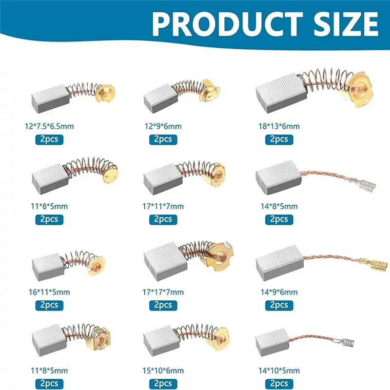 Compatible 24 Pcs Electric Motor Brushes Carbon Brushes Power Tool Replacement Part for Repair Power Tool 12 Different Sizes
