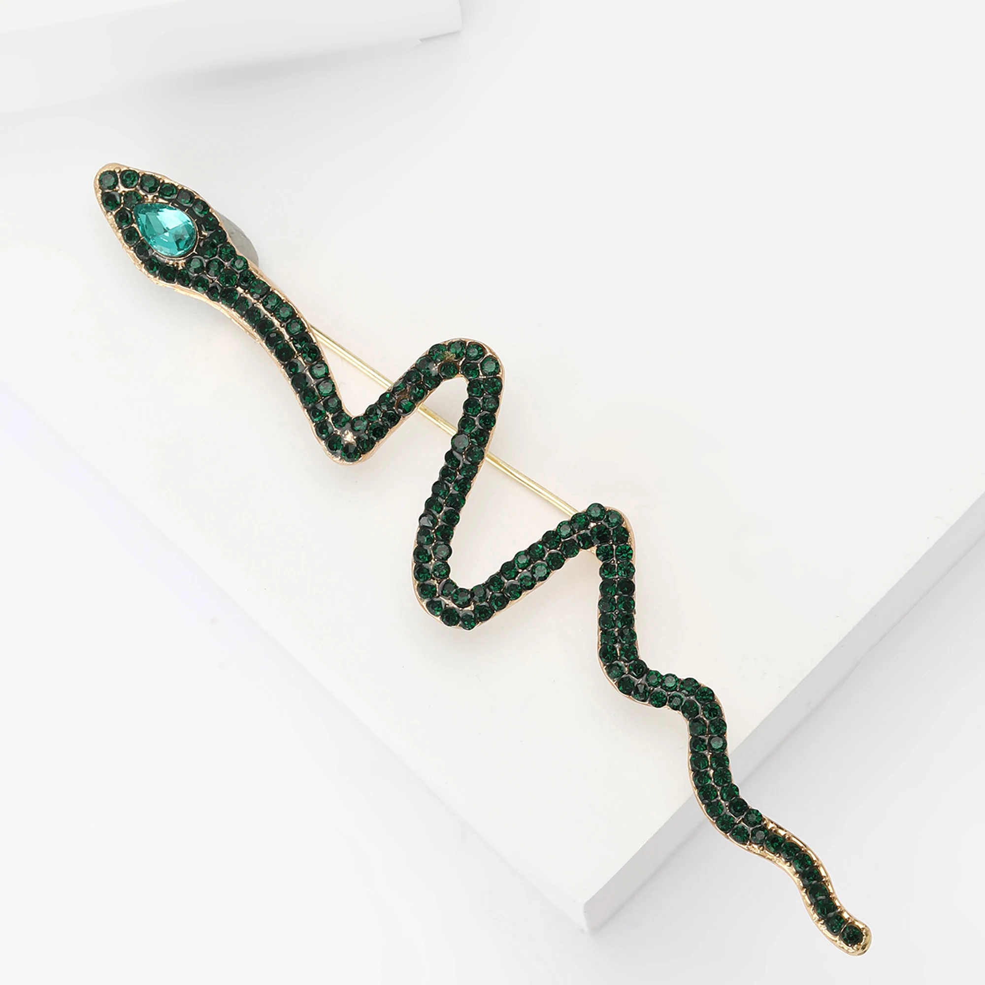 Trendy Rhinestone Long Snake Brooches for Women Unisex Animal Pins 4-color Available Office Party Accessories Gifts