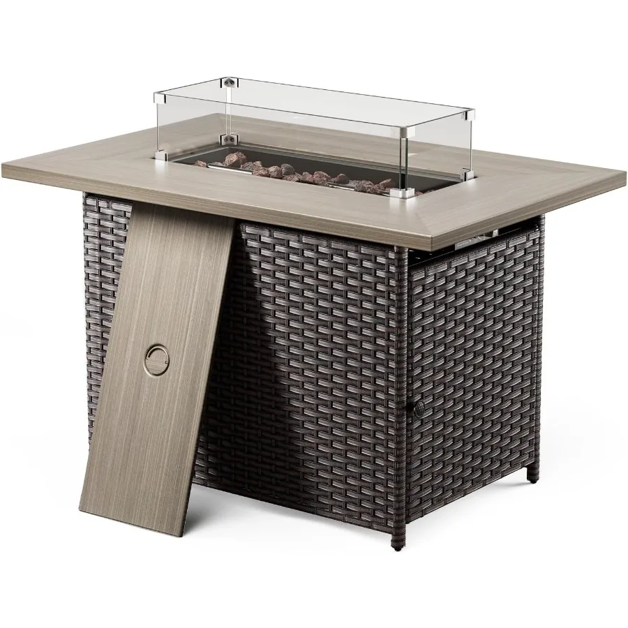 

Стол для костра на пропане 50000 БТЕ с крышкой и лавовым камнем, 41-дюймовая прямоугольная уличная каминная камера для расслабленного патио и заднего двора