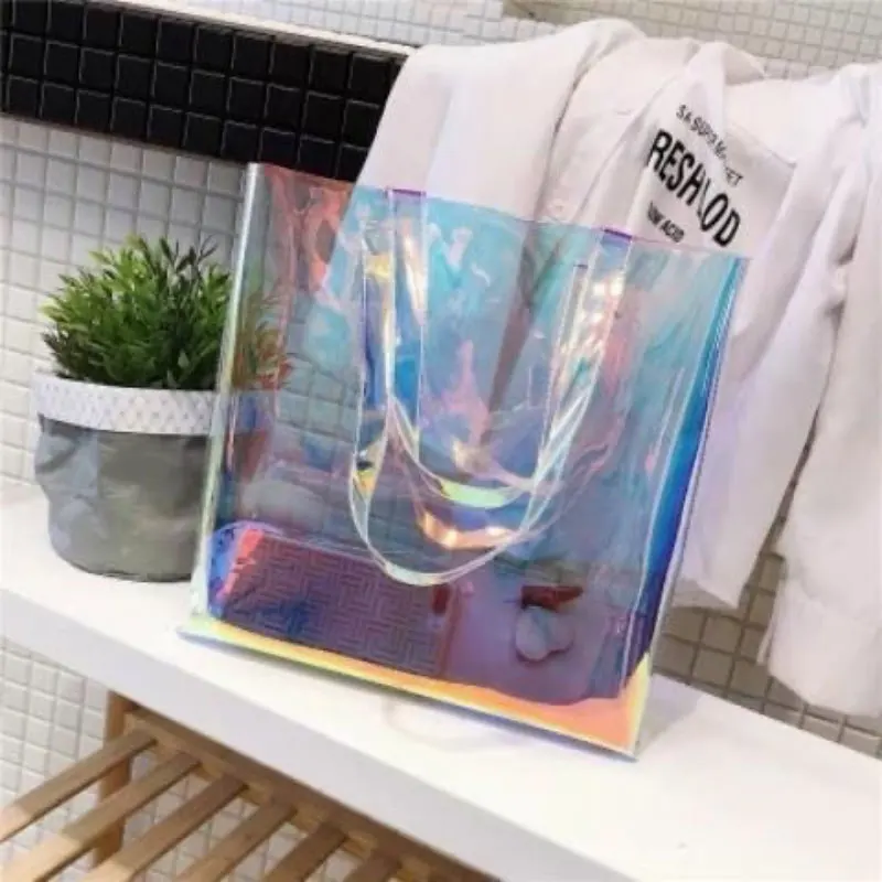 Nuevo bolso transparente de PVC de gran capacidad, bolso de gelatina de un solo hombro para estudiantes con láser, bolsa portátil para compras de