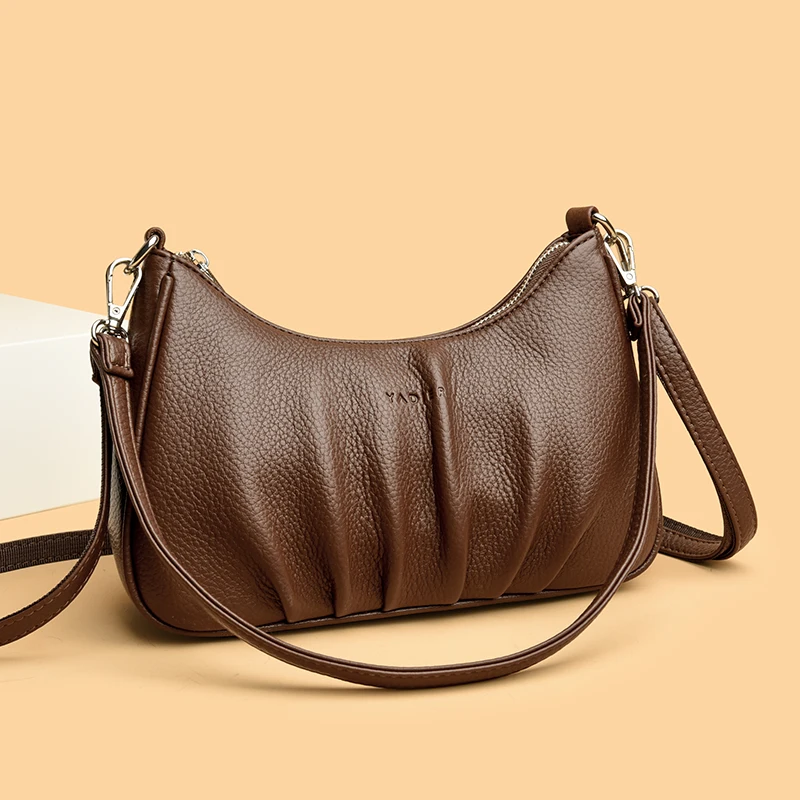 

Fashion Women's Leather Crossbody Bag Casual Shoulder Bag Simple Folded Design Small Handbag for Daily Use Lightweight & Stylish