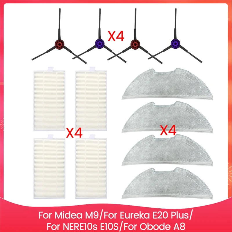 Accessories Kit For Midea M9/Eureka E20 Plus/Nere10s E10S/Obode A8 Side Brush Hepa Filter Mop Cloth Replacement Accessories