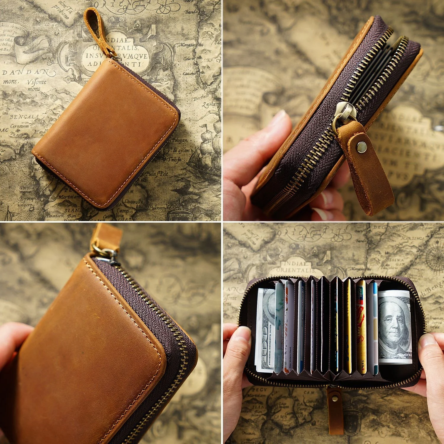 

Genuine Leather Rfid Anti Magnetic Large Capacity Card Holder Vintage Retro Style For Wallet Unisex