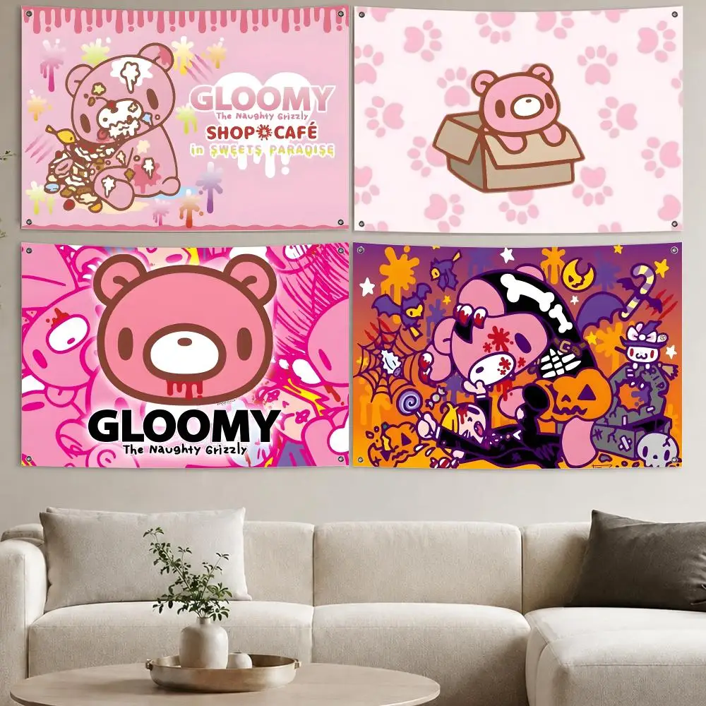 Fashion Pink G-Gloomy Bear Cute Flags Aesthetic Wall Tapestry Printed Wall Hanging Living Room Party Outdoor Decor