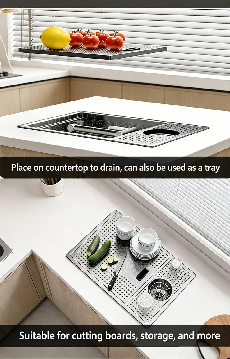 Cup Washer Hidden Bar Sinks With Lid MultifunctionalStainless Steel Kitchen Sink Single Slot Undermount Bowl