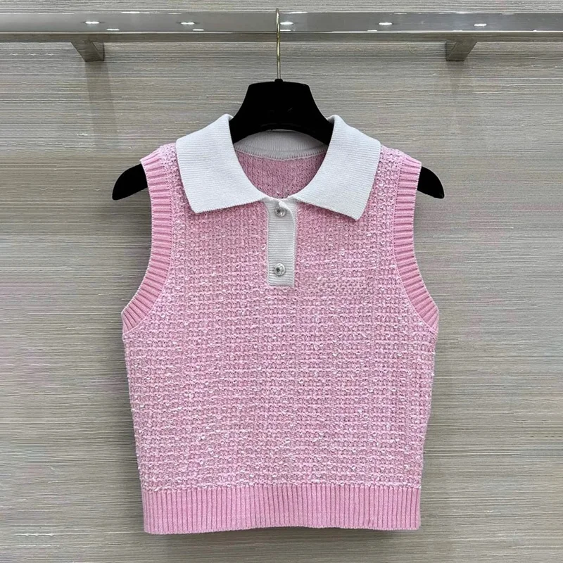 

Розовый вязаный ажурный жилет на бретельках для молодых девушек, корейский облегающий крой, модный, для поездок на работу, длина