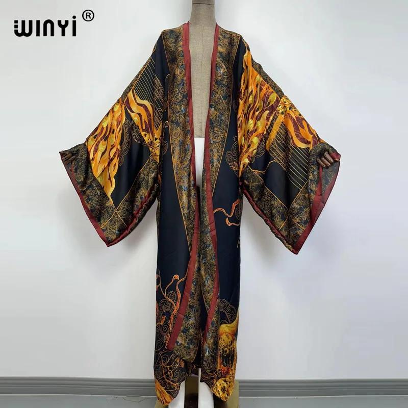 Kimonos KAFTAN Women sukienka Print Long Sleeve Cardigan Female Blouse Loose Casual beach Cover Up boho dress Blusas robe sexy