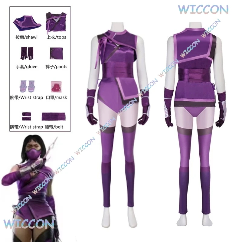 

[Dunayskiy]Game Mortal Mileena Cosplay Komba Costume Full Set Sexy Purple Color Uniform for Women Halloween Cosplay Outfits Carn