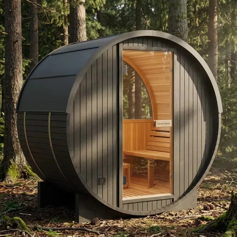 Modern Design Mini 3 KW Stove Solid Wood Hemlock Outdoor Barrel Sauna House With Dry Steam Sauna 2 People For Yard Garden