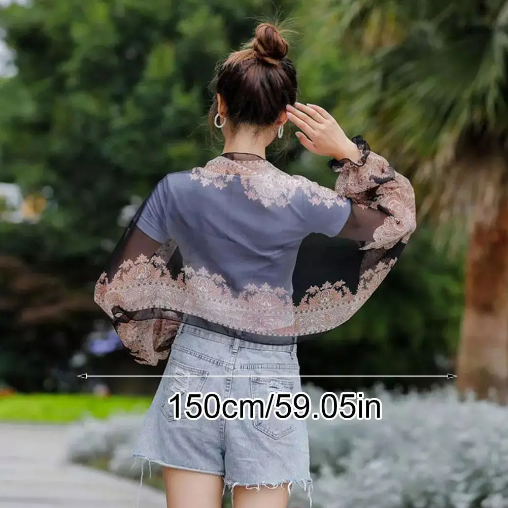 Printed Sun Protection Shawl For Women's Summer Outdoor Cycling Outerwear Oversleeves UV Resistant Chiffon Sun Protection Shawl