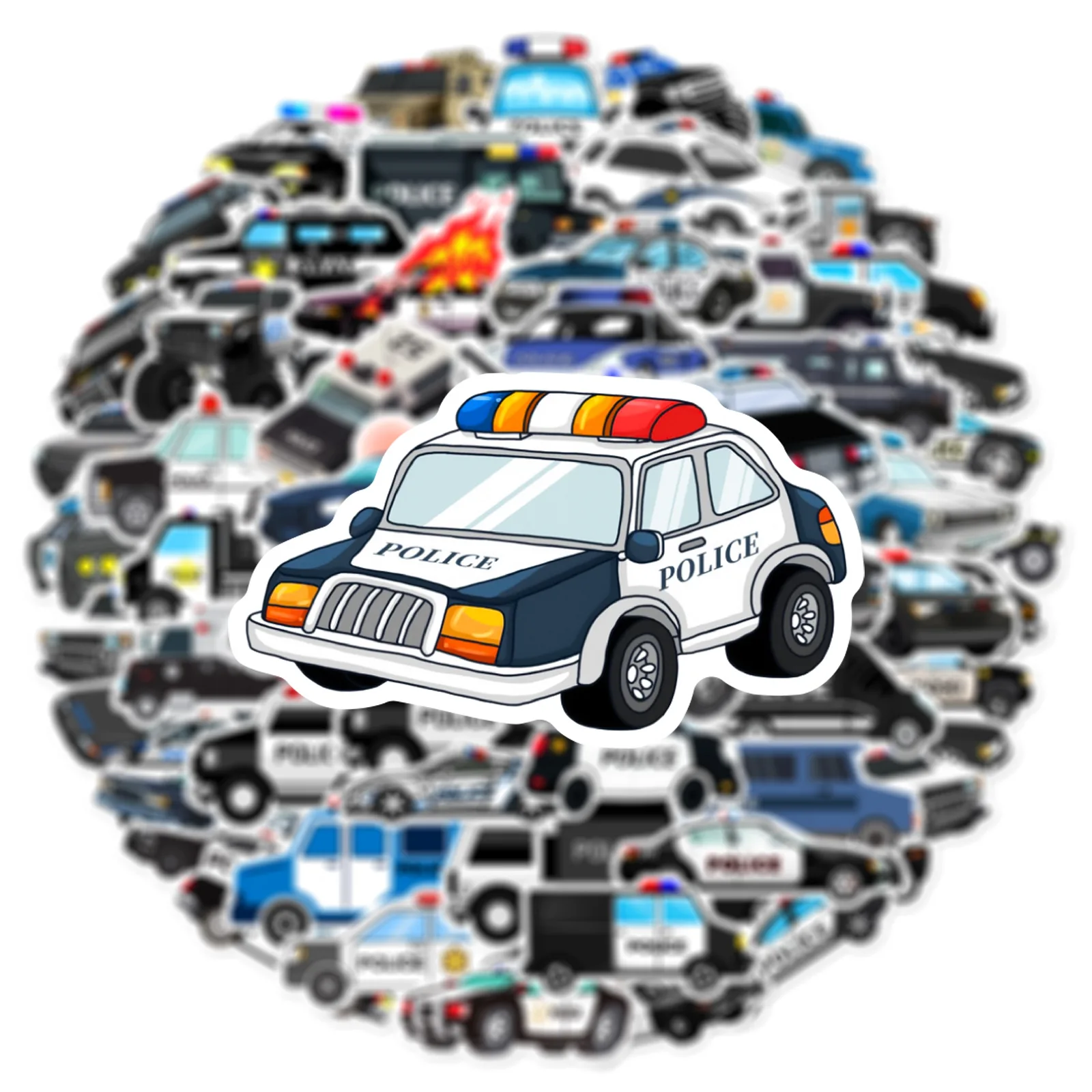 10/30/60pcs Cartoon Police Car Stickers for DIY Waterproof Decor Stationery Suitcase Water Bottle Phone Scrapbooking Kids Toy