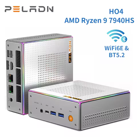 PELADN Mini PC, Ryzen 9 7940HS (8C/16T, Up to 5.1GHz) Radeon 780M 16GB DDR5 5600Mhz RAM, 1TB SSD, 4K HD, BT5.2, Dual HD, WiFi6 2